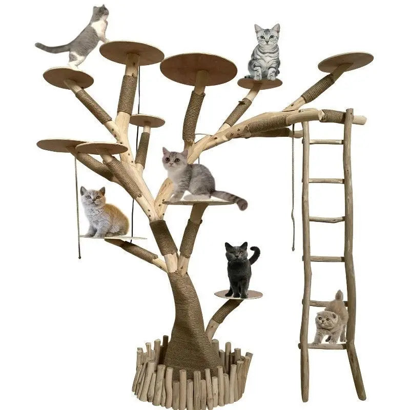 Arbre à Chat en Bois Naturel - Aire de Jeux, Escalade et Repos pour Chats