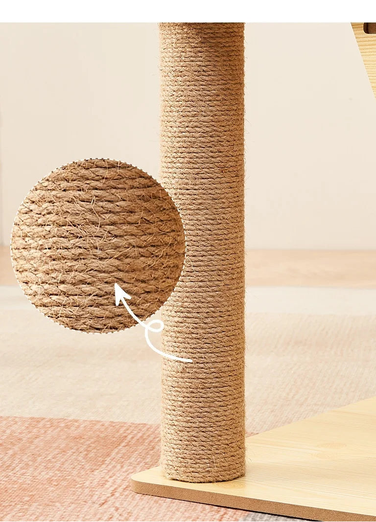 Arbre à chat en bois avec capsules transparentes et maisonnette cubique