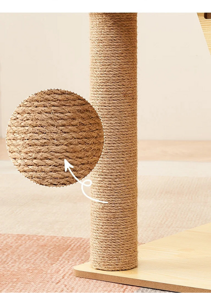 Arbre à chat en bois avec capsules transparentes et maisonnette cubique