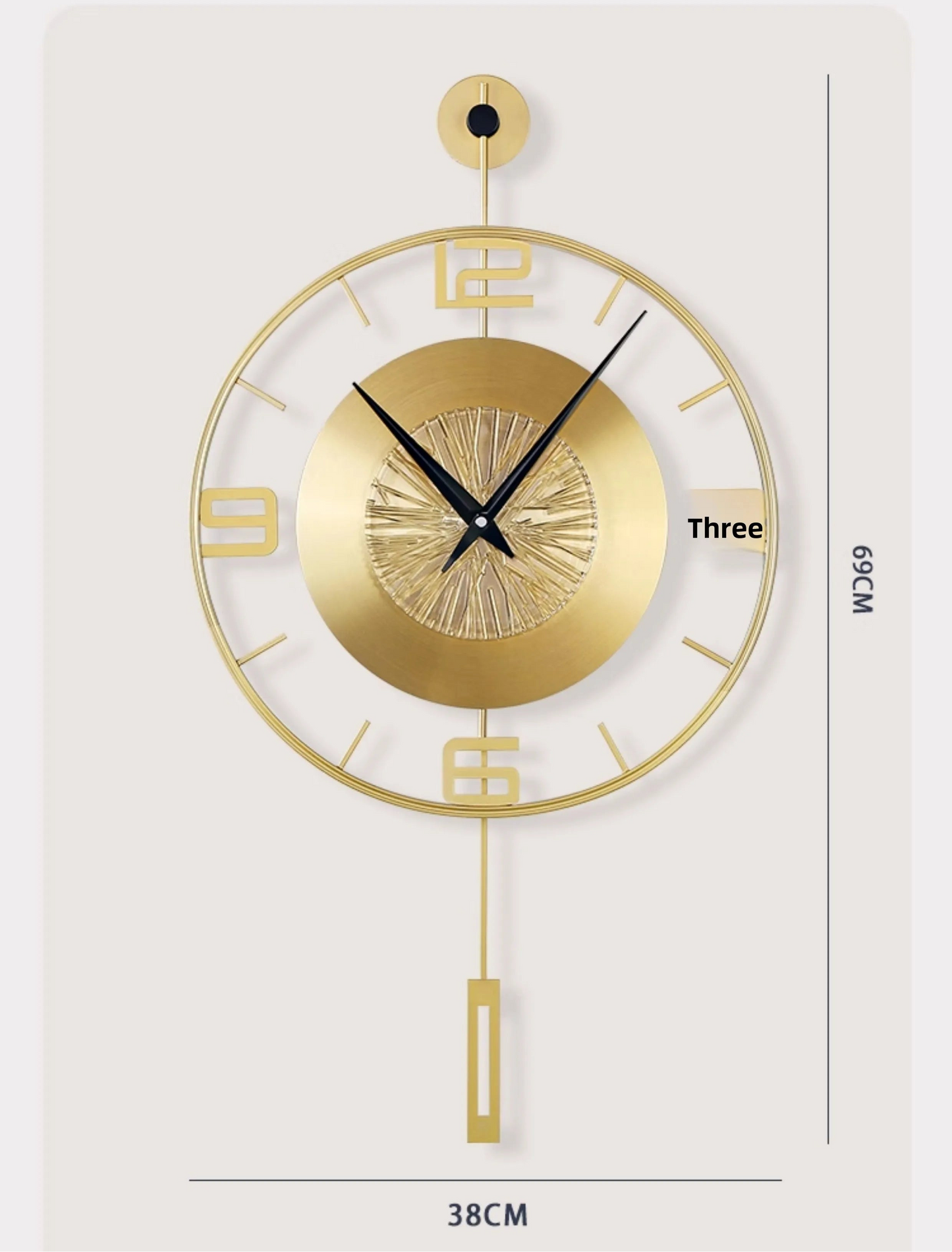 Horloge Murale Luxe Métal Doré avec Balancier Décoratif
