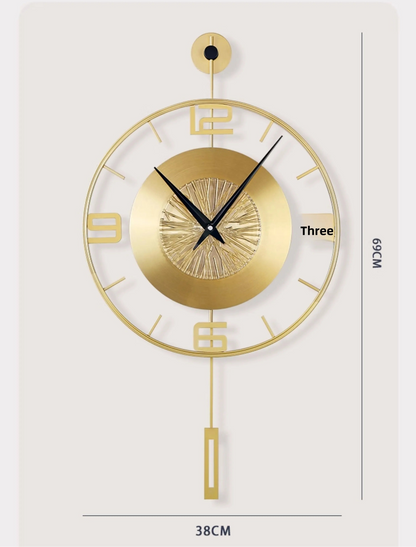 Horloge Murale Luxe Métal Doré avec Balancier Décoratif