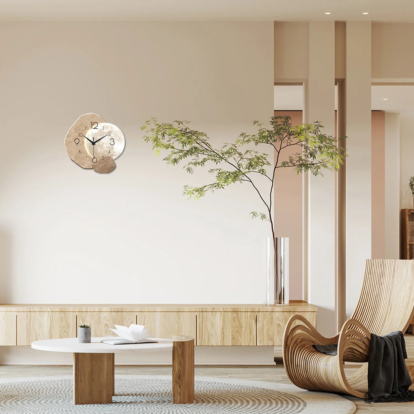 Horloge Murale Design Lune – Bois Silencieuse Style Japonais