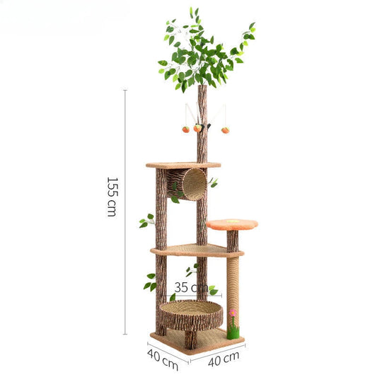 Arbre à chat maison forestière 155cm avec hamacs et griffoirs sisal