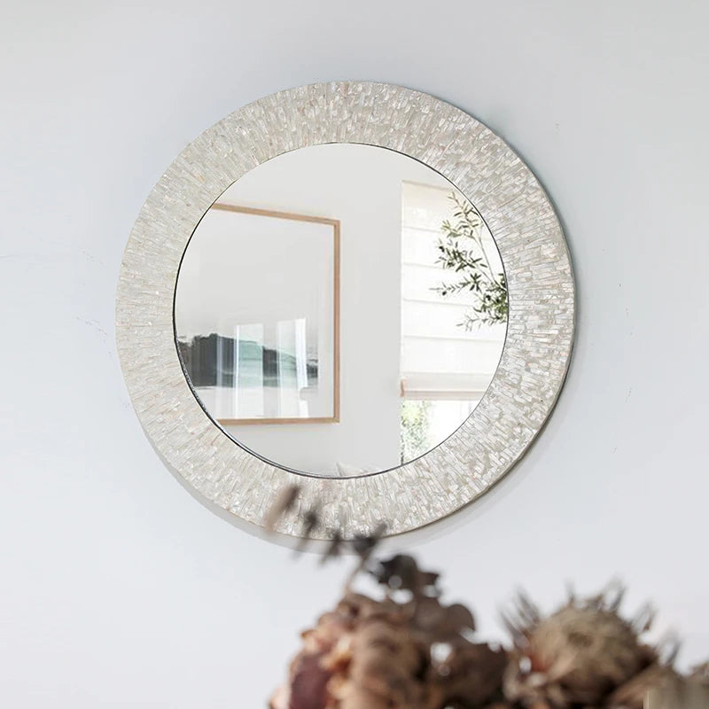 Miroir Mural Décoratif Rond – Nacre & MDF Style Nordique, 5 Designs
