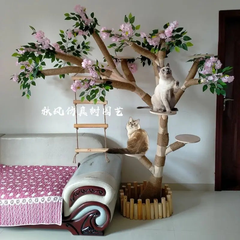 Arbre à Chat en Bois Naturel - Aire de Jeux, Escalade et Repos pour Chats