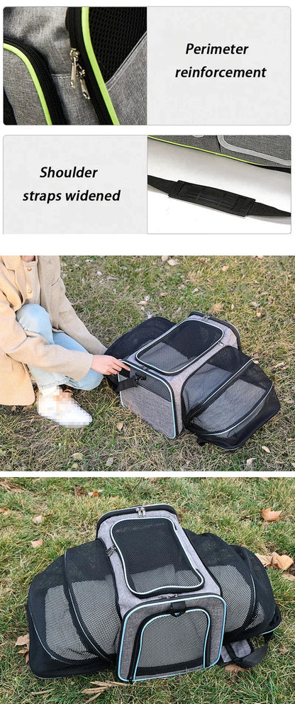 Sac de transport extensible pour chat avec panneaux en filet zippés
