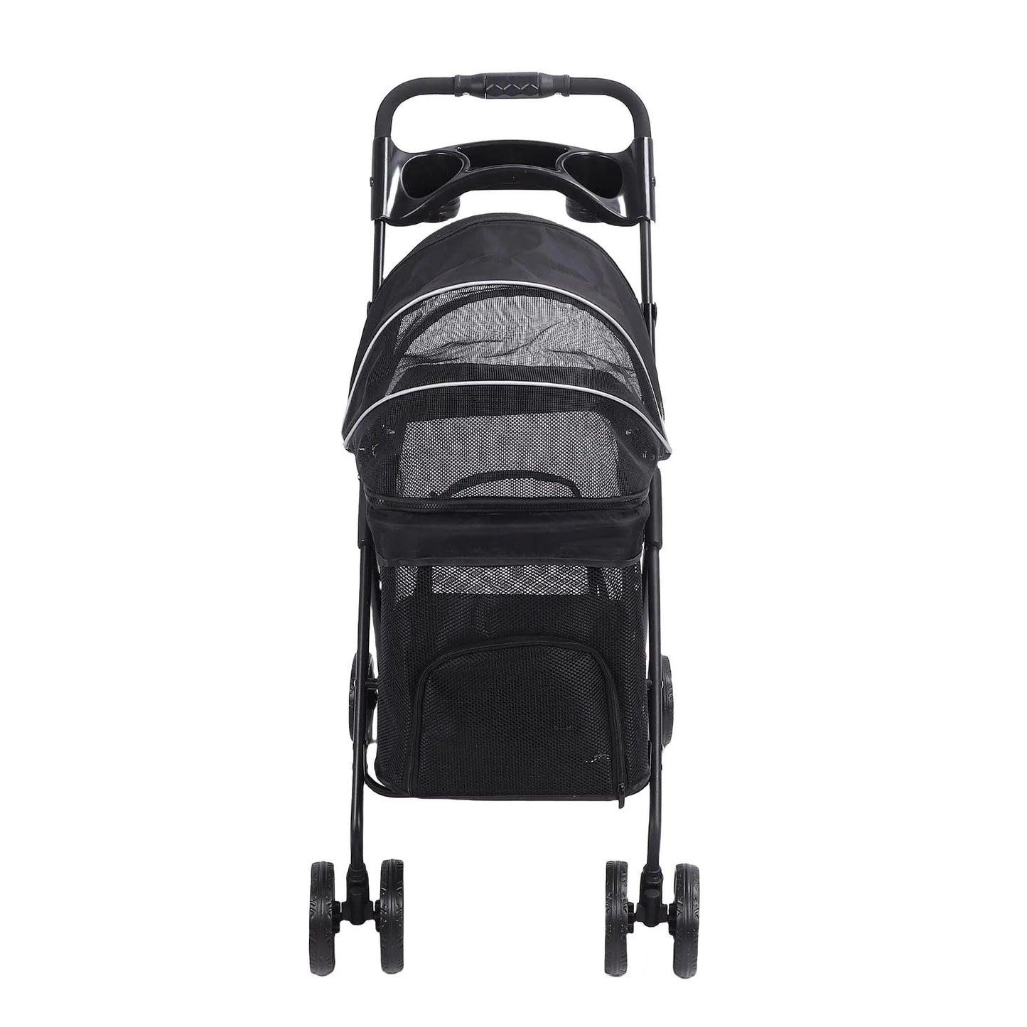Poussette pour Chien et Chat – Pliage 1 Clic, 4 Roues, Pare-Soleil & Porte-Gobelet