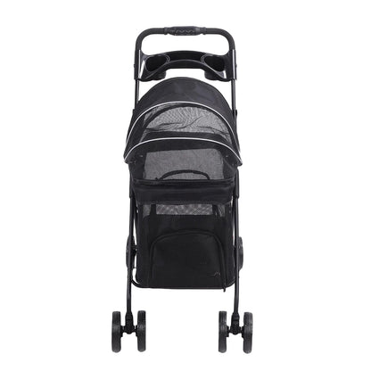 Poussette pour Chien et Chat – Pliage 1 Clic, 4 Roues, Pare-Soleil & Porte-Gobelet