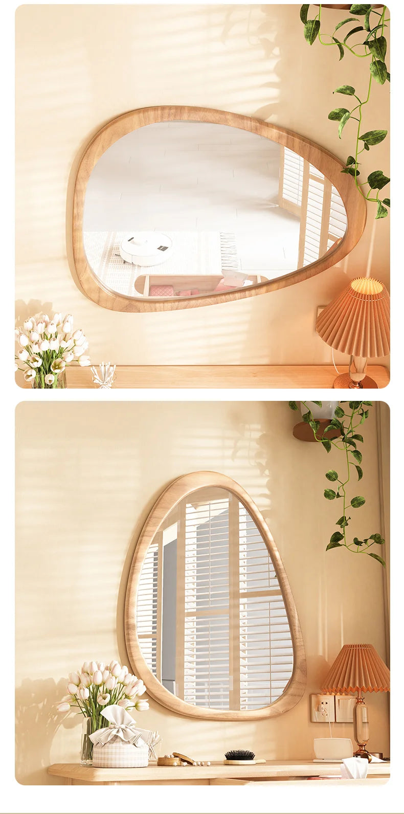 Miroir Mural Irrégulier Bois Asymétrique – Style Moderne, 4 Grandes Tailles