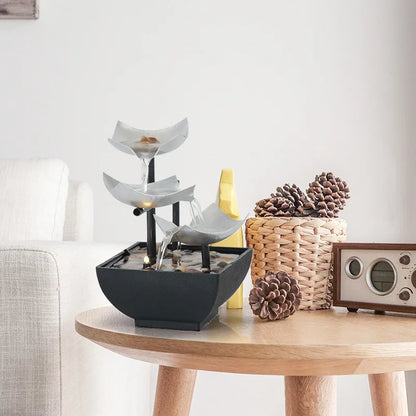 Fontaine de Bureau Feng Shui Fer – Paysage Zen, Cascade Apaisante 220V