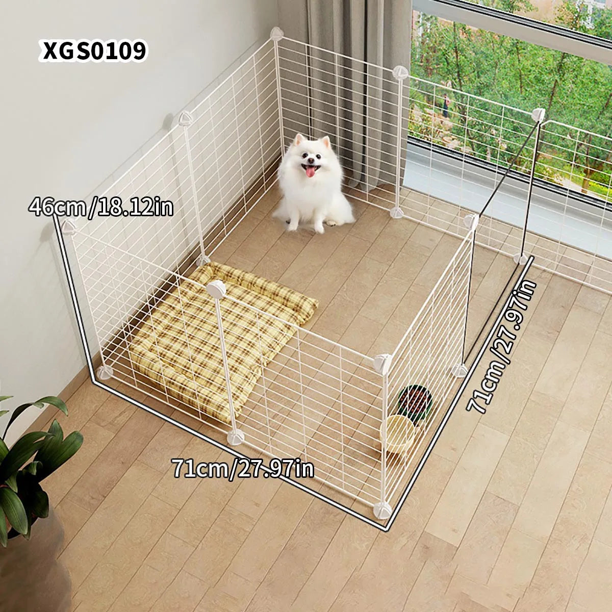 Enclos intérieur modulable pour chien, étagère et bac amovible