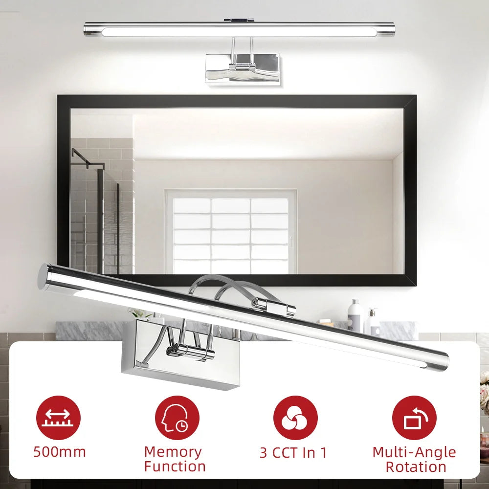 Applique Miroir LED 3 Couleurs Dimmable – Salle de Bain & Coiffeuse 50cm, 15W