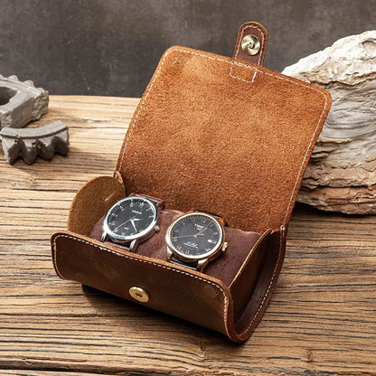 Boîtier de Montre en Cuir Marron pour Homme - Rangement Compact