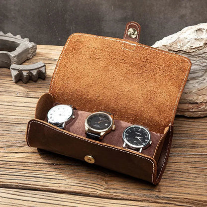 Boîtier de Montre en Cuir Marron pour Homme - Rangement Compact