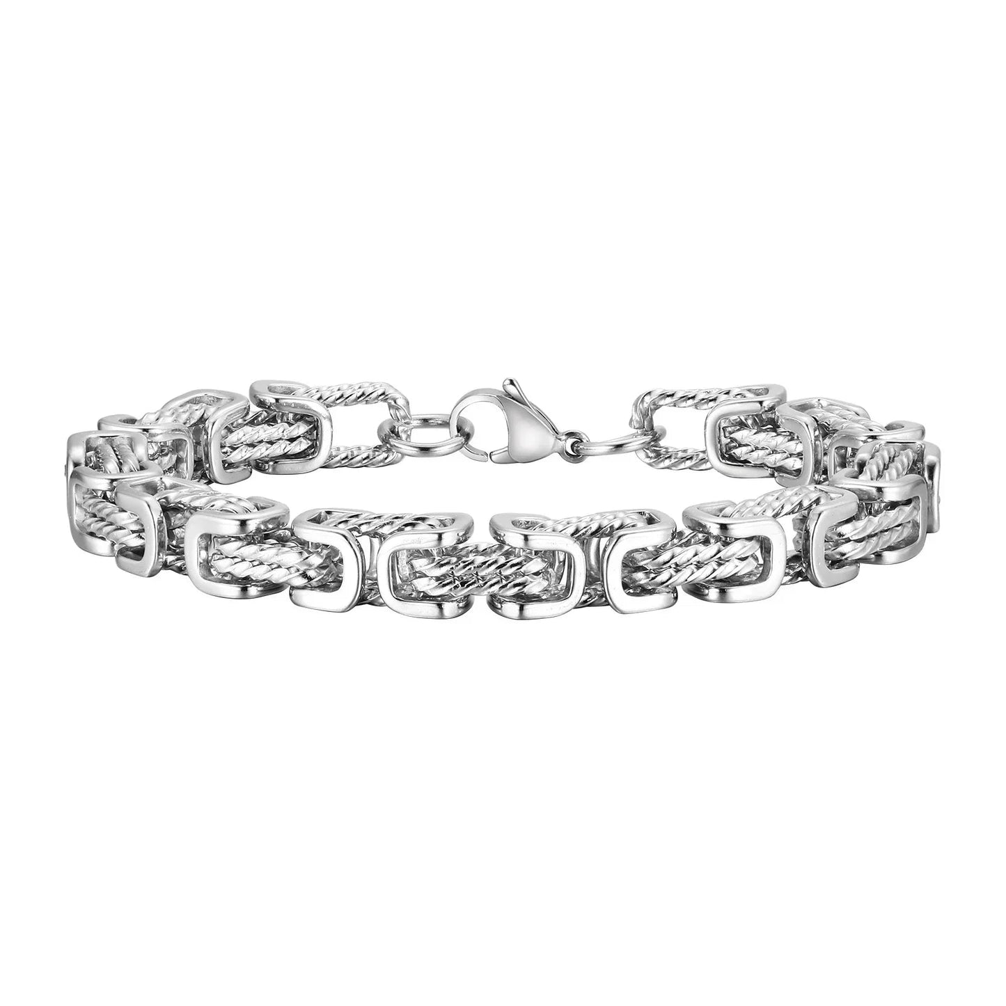 Bracelet Homme à Maillons Tressés en Acier Inoxydable Argenté