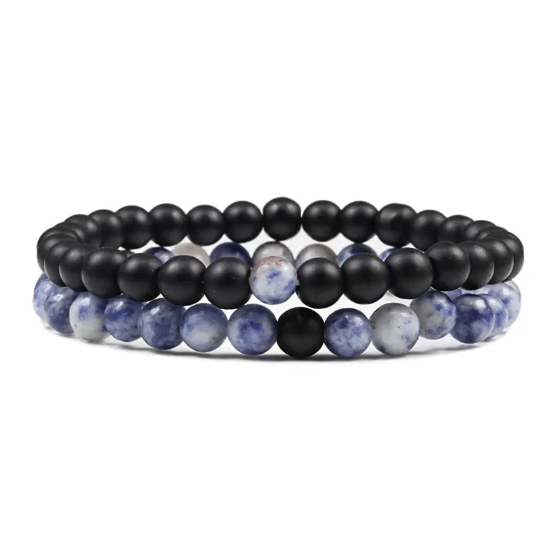 Bracelet Homme Double Rang Perles Noires et Œil de Tigre