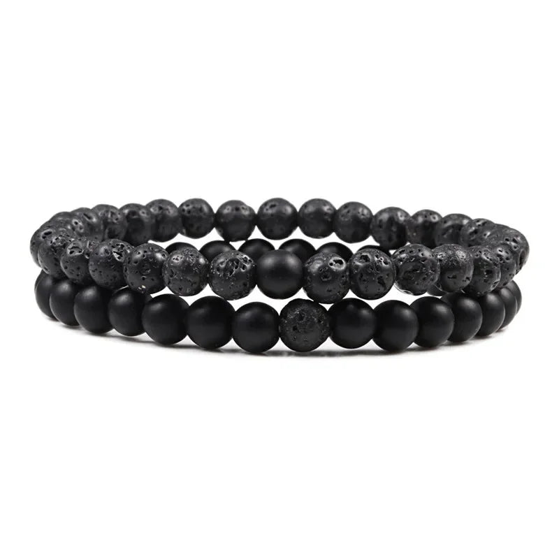 Bracelet Homme Double Rang Perles Noires et Œil de Tigre