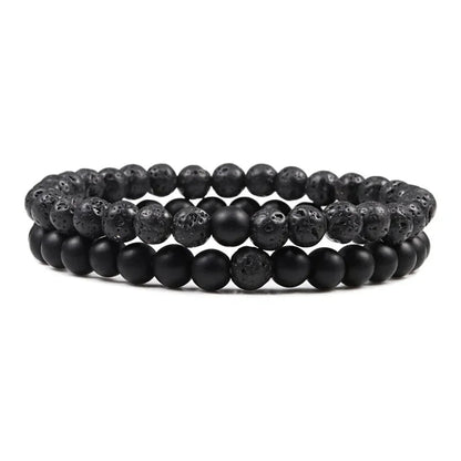 Bracelet Homme Double Rang Perles Noires et Œil de Tigre