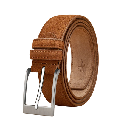 Ceinture en Daim Marron pour Homme avec Boucle Argentée