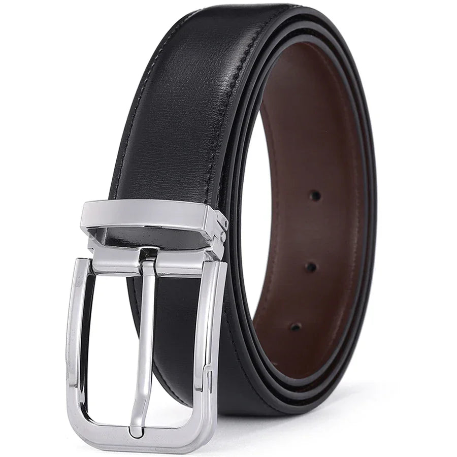 Ceinture en Cuir Noir pour Homme avec Boucle Argentée Classique