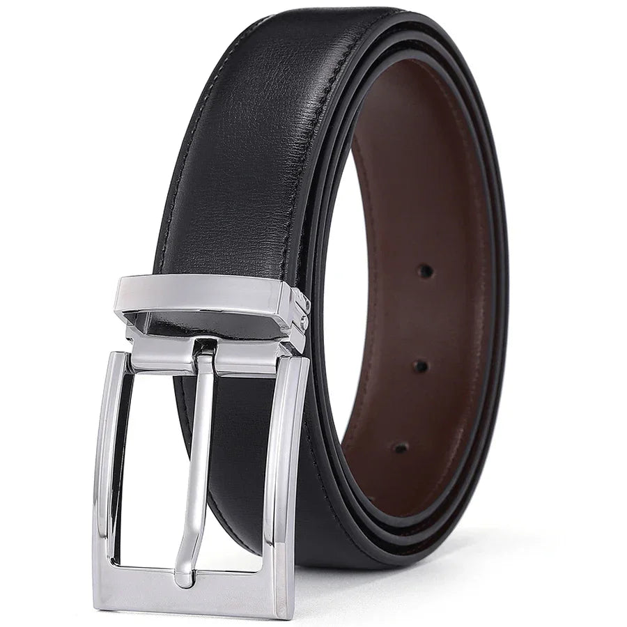 Ceinture en Cuir Noir pour Homme avec Boucle Argentée Classique