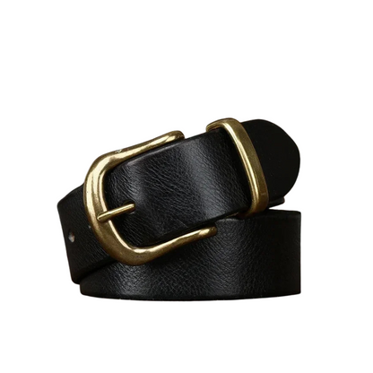 Ceinture en Cuir Noir pour Homme avec Boucle Dorée Ovale