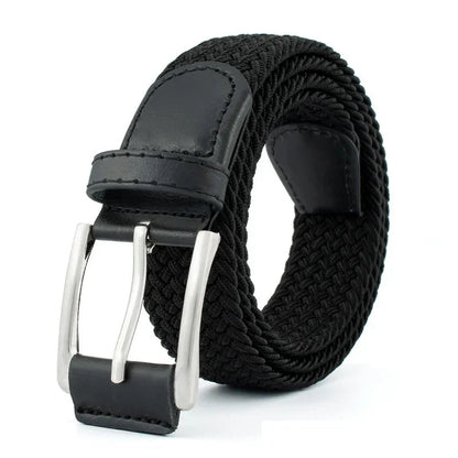 Ceinture Homme Tressée Élastique Noire avec Boucle Argentée