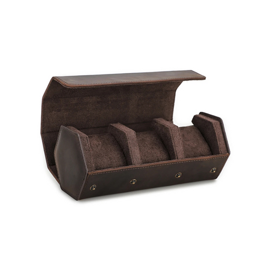 Coffret Montre en Cuir Marron pour Homme - Trois Emplacements
