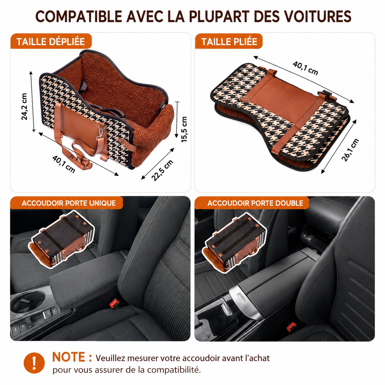 Siège Auto Accoudoir pour Petit Chien et Chat – Coussin Sécurité Respirant