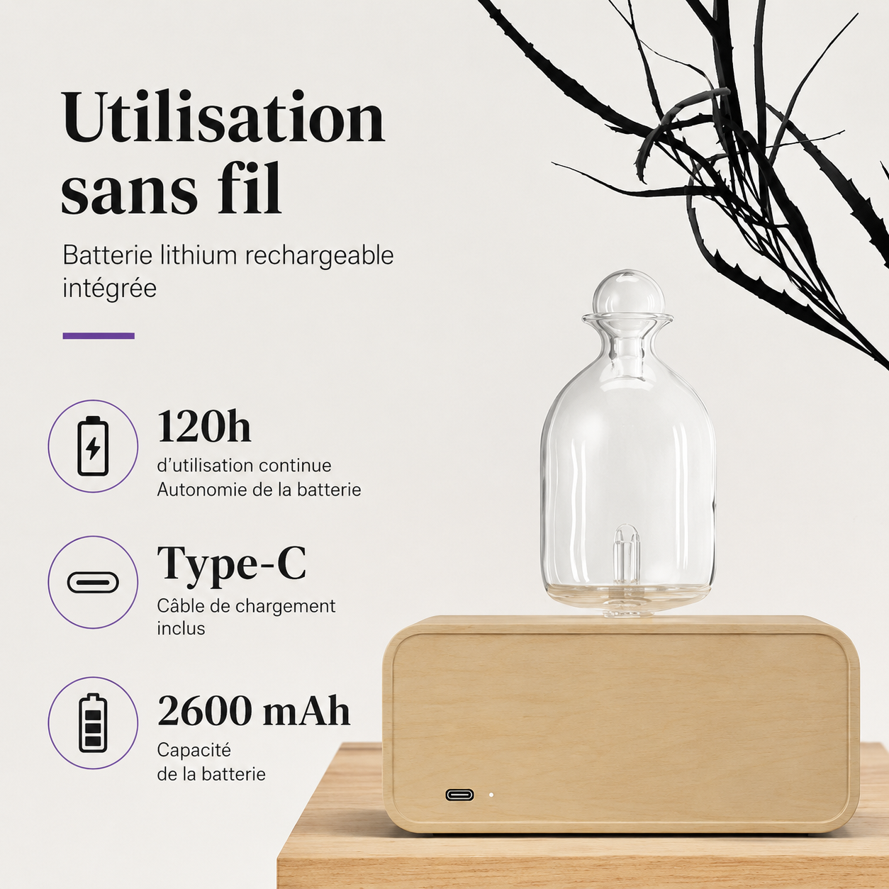 Diffuseur d’Huiles Essentielles Nomade en Bois &amp; Verre Serenity™