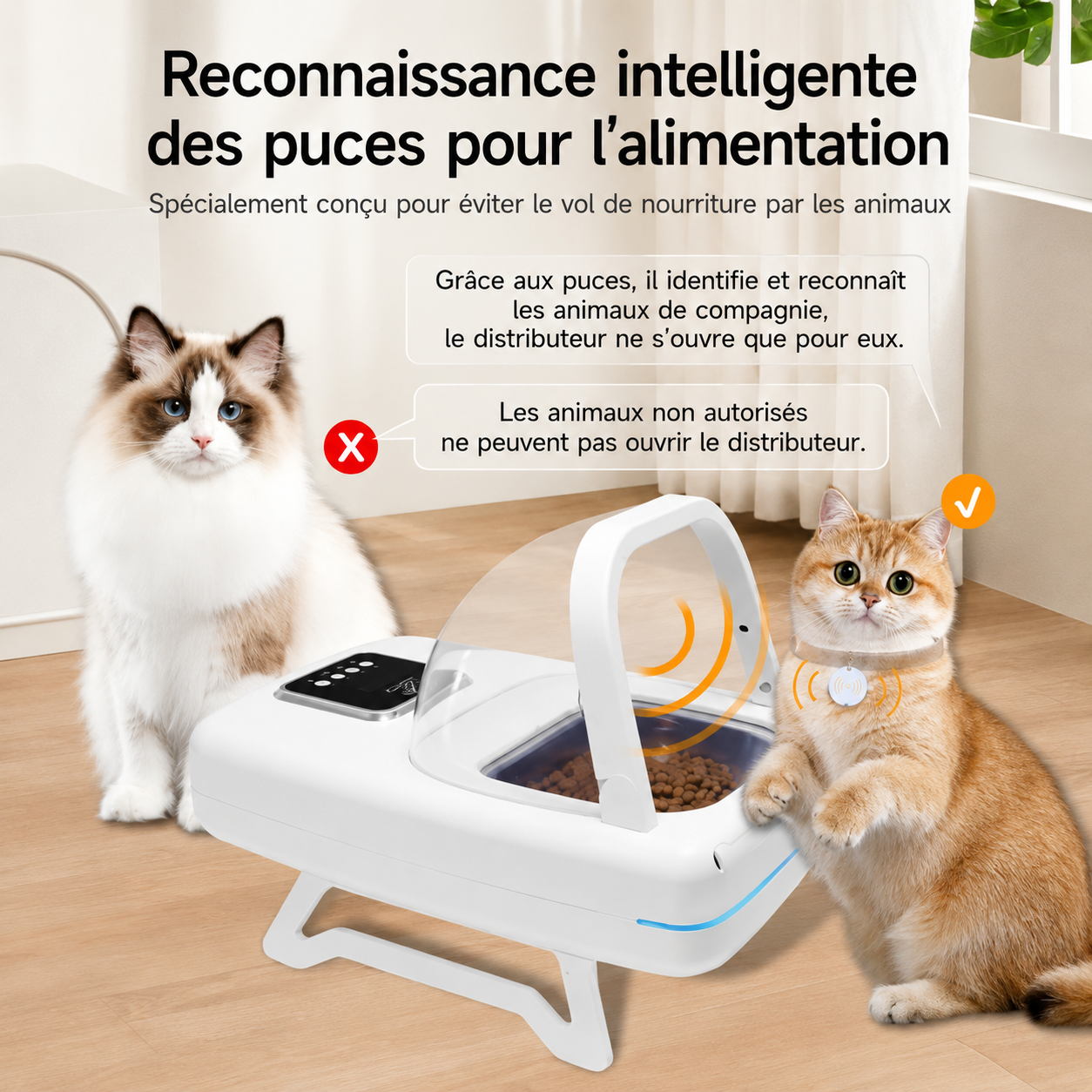 Distributeur automatique avec capot et capteur anti-vol de nourriture