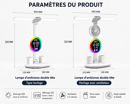 Lampe de Bureau LED Rechargeable – Horloge, Ventilateur & Affichage Intégrés