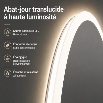 Miroir LED Rond Intelligent Anti-buée – Salle de Bain Mural 49,5cm