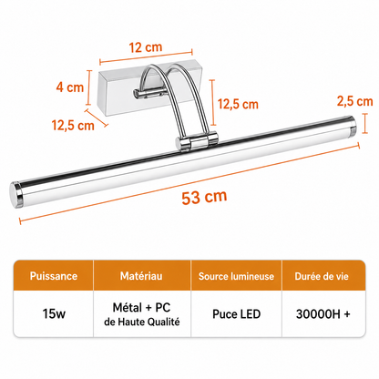 Applique Miroir LED 3 Couleurs Dimmable – Salle de Bain & Coiffeuse 50cm, 15W