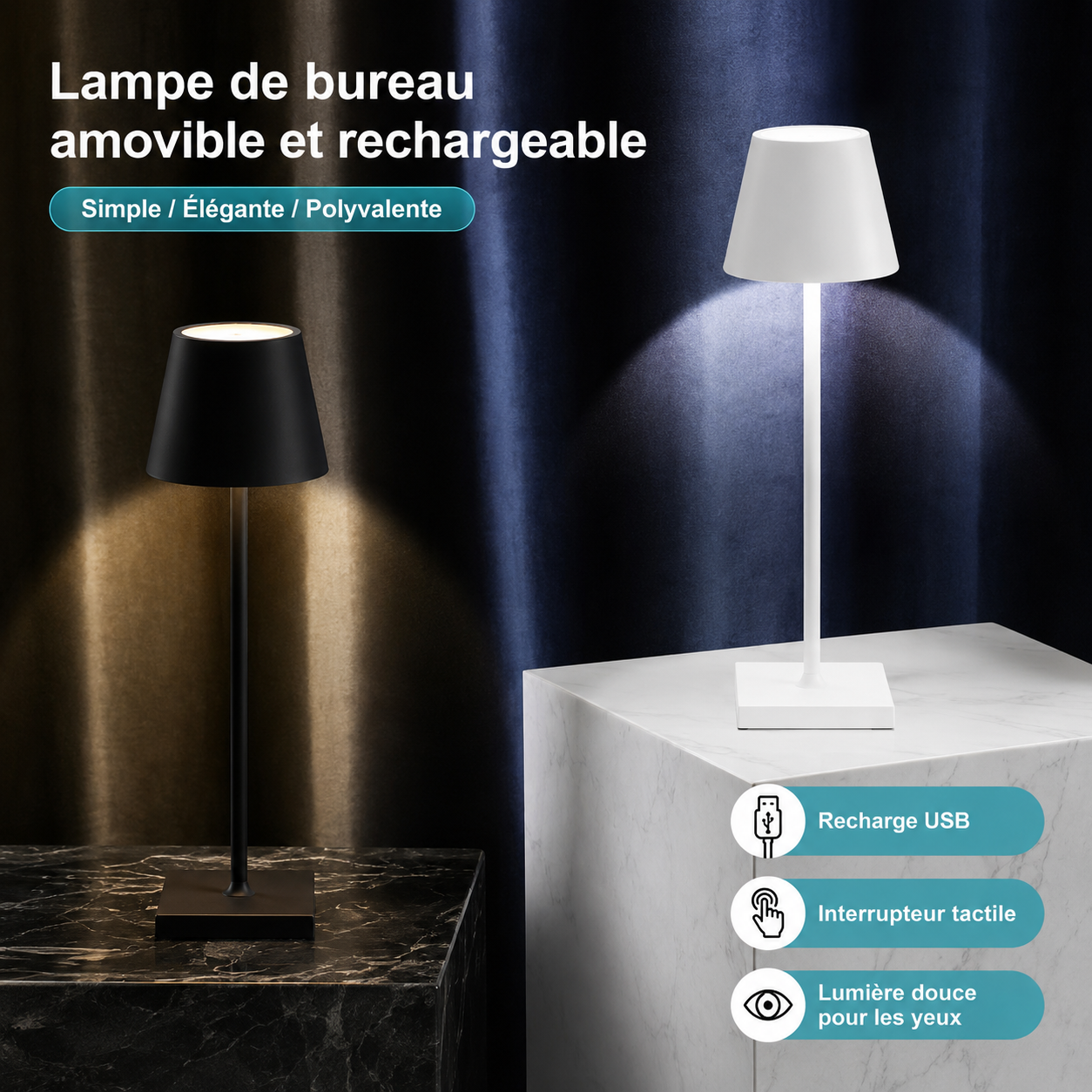 Lampe de Bureau LED Rechargeable Waterproof IP54 – Intensité Variable