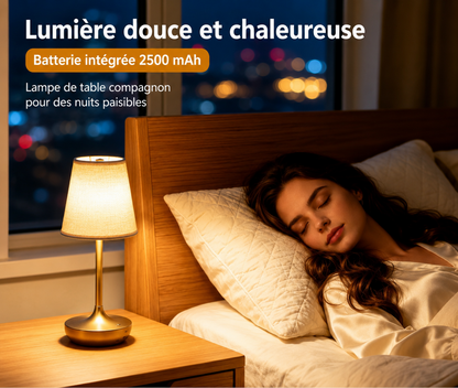 Lampe de Table Classique Rechargeable – Abat-jour Tissu & 3 Températures