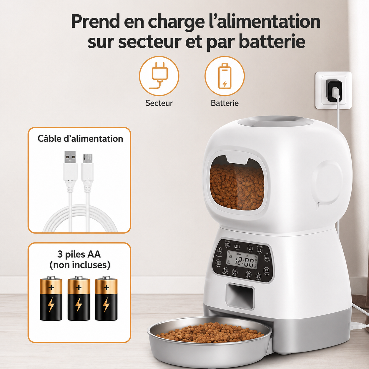 Distributeur Automatique Connecté - 3,5 L pour Chien et Chat – Repas Programmés et Contrôle à Distance
