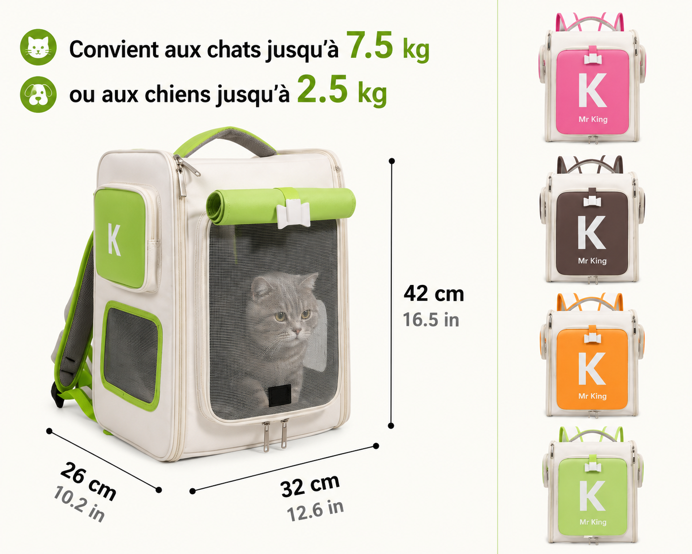 Sac à dos de transport pour chat, fenêtres en filet et double bandoulière