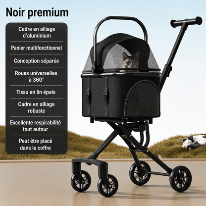 Poussette pour animaux pliable avec panier de transport détachable