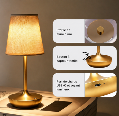 Lampe de Table Classique Rechargeable – Abat-jour Tissu & 3 Températures