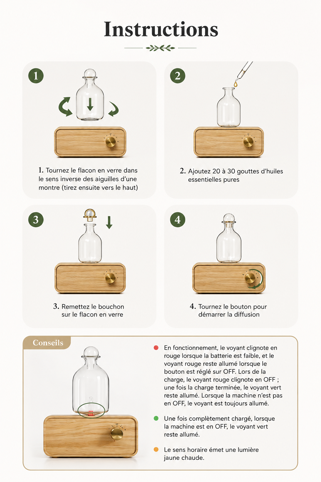Diffuseur d’Huiles Essentielles Nomade en Bois &amp; Verre Serenity™