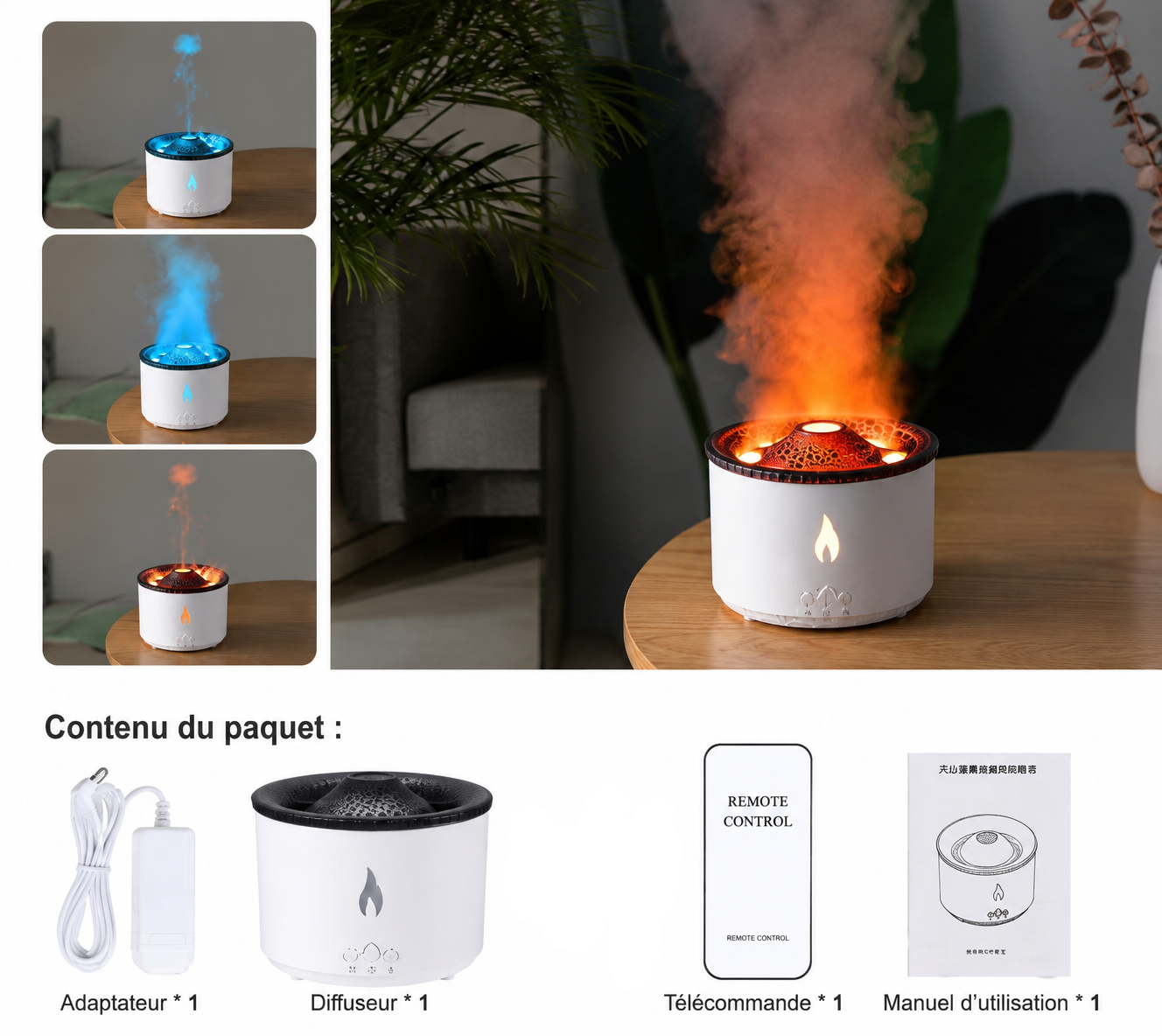 Humidificateur – Diffuseur Flamme - Effet Éruption
