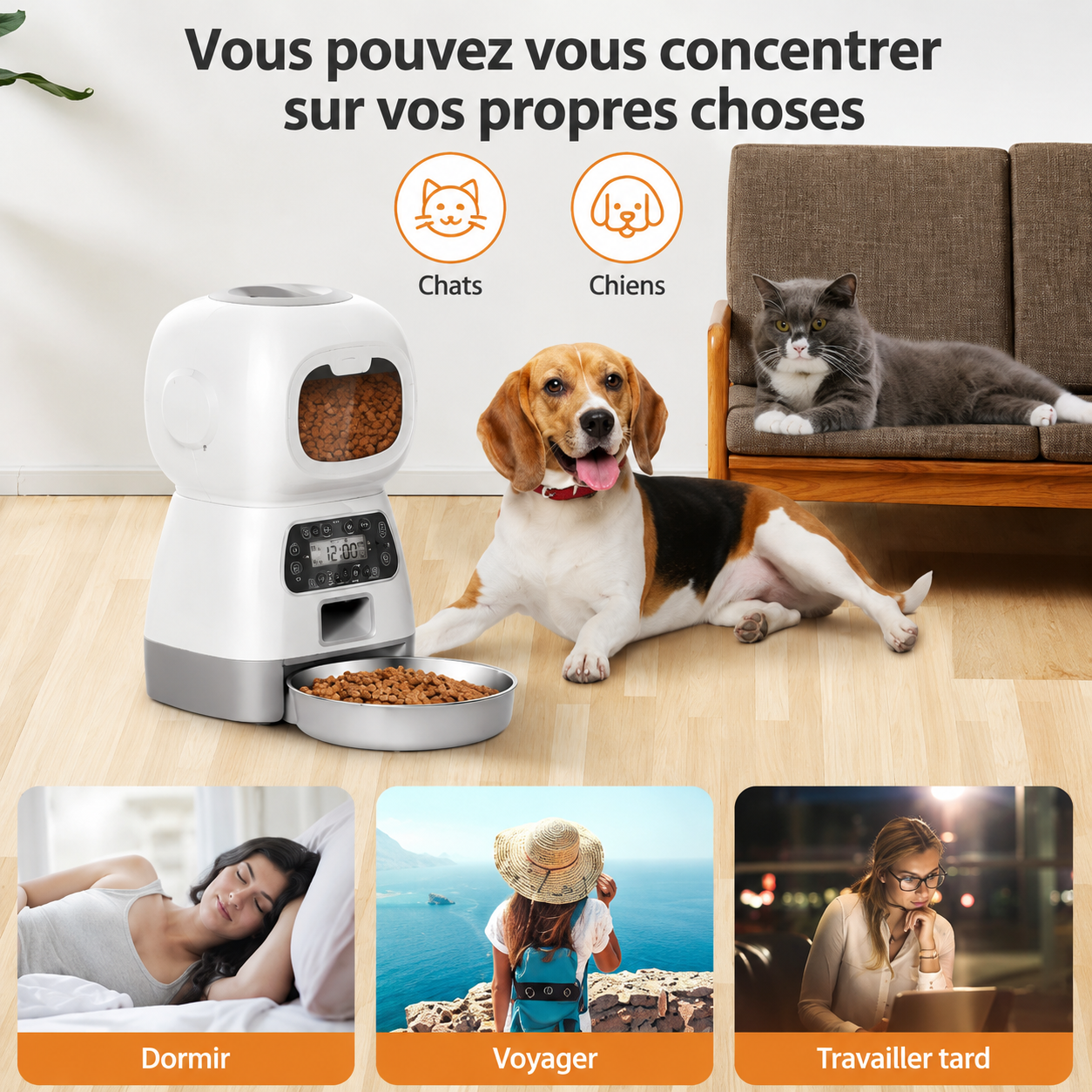 Distributeur Automatique Connecté - 3,5 L pour Chien et Chat – Repas Programmés et Contrôle à Distance