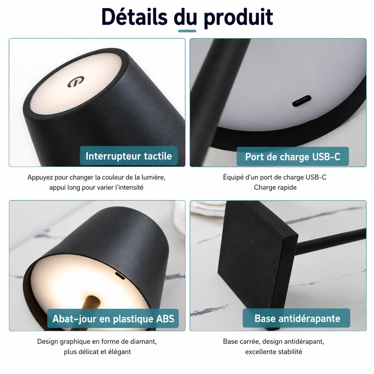 Lampe de Bureau LED Rechargeable Waterproof IP54 – Intensité Variable