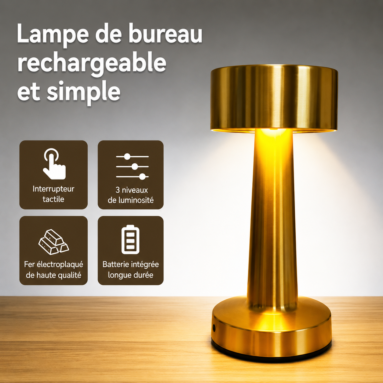 Lampe de Table LED Rétro Rechargeable – 3 Intensités & Tactile