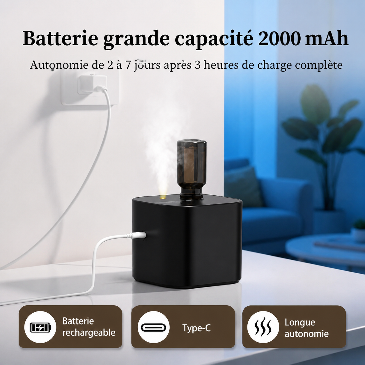 Diffuseur d'Huiles Essentielles Portable USB Rechargeable – 50 à 100 m³