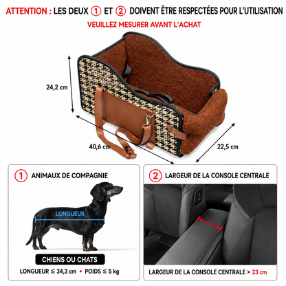 Siège Auto Accoudoir pour Petit Chien et Chat – Coussin Sécurité Respirant