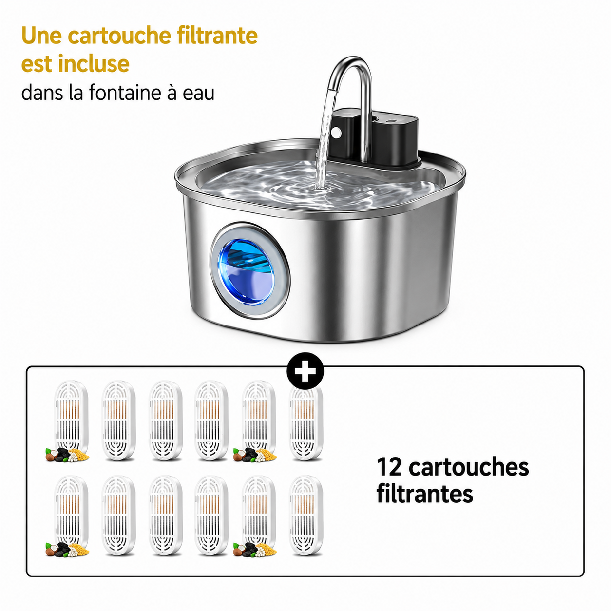Fontaine à Eau Sans Fil - 3,2 L pour Chiens & Chats - 3 modes