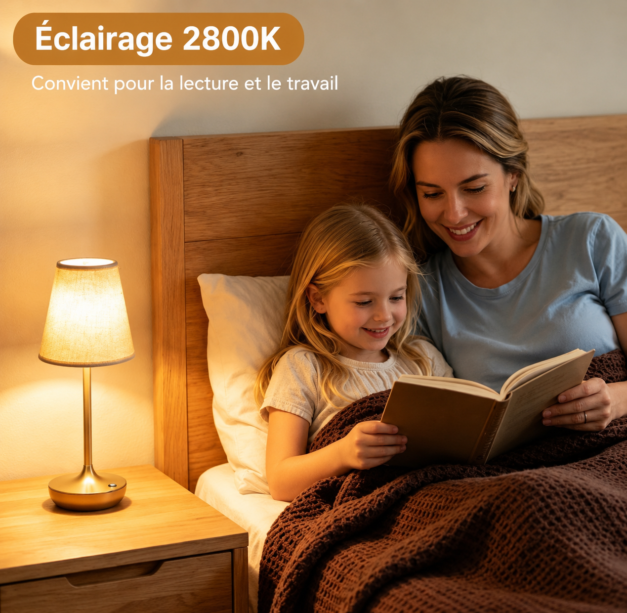 Lampe de Table Classique Rechargeable – Abat-jour Tissu & 3 Températures