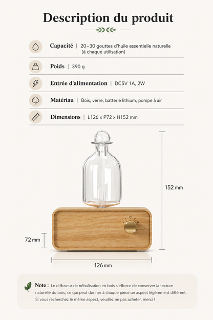 Diffuseur d’Huiles Essentielles Nomade en Bois &amp; Verre Serenity™